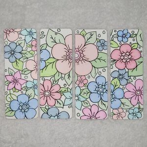 Floral pink blue Cardstock hand drawn bookmarks
